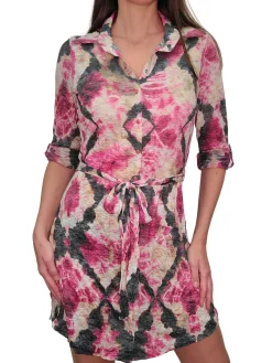 Cerise Crushed Front-Tie Belt Dress