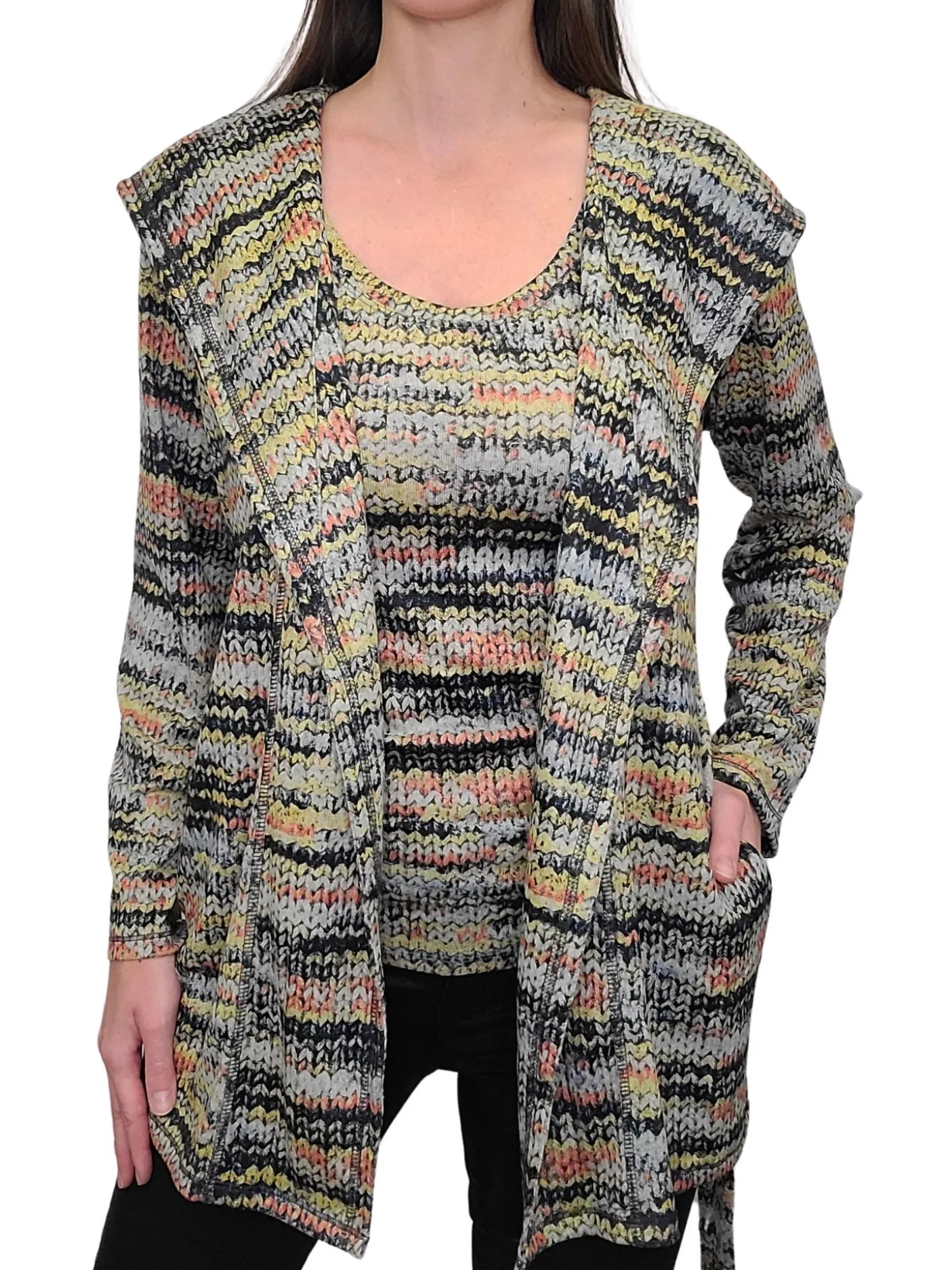 Clay Hooded Wrapped Hacci Cardigan Set