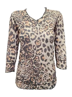 Crushed 3/4 Sleeve Animal V-Neck