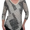 Crushed 3/4 Sleeve Cement V-Neck with Rhinestones