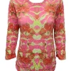 Crushed 3/4 Sleeve Coral Crew Neck with Rhinestones
