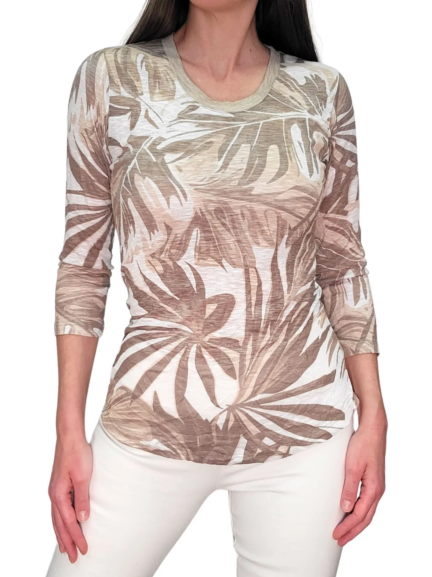 Crushed 3/4 Sleeve Crew Neck 'Sand'