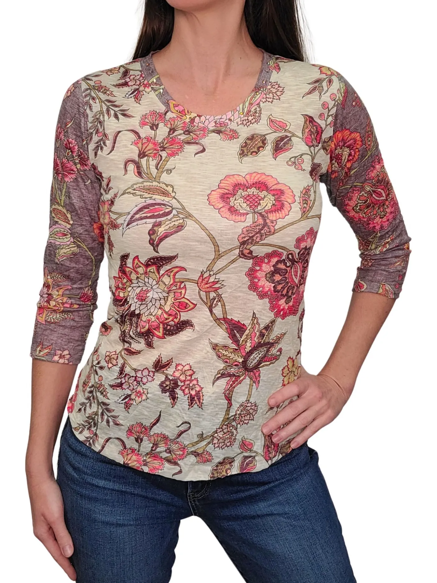 Crushed 3/4 Sleeve Crew Neck 'Sugar'