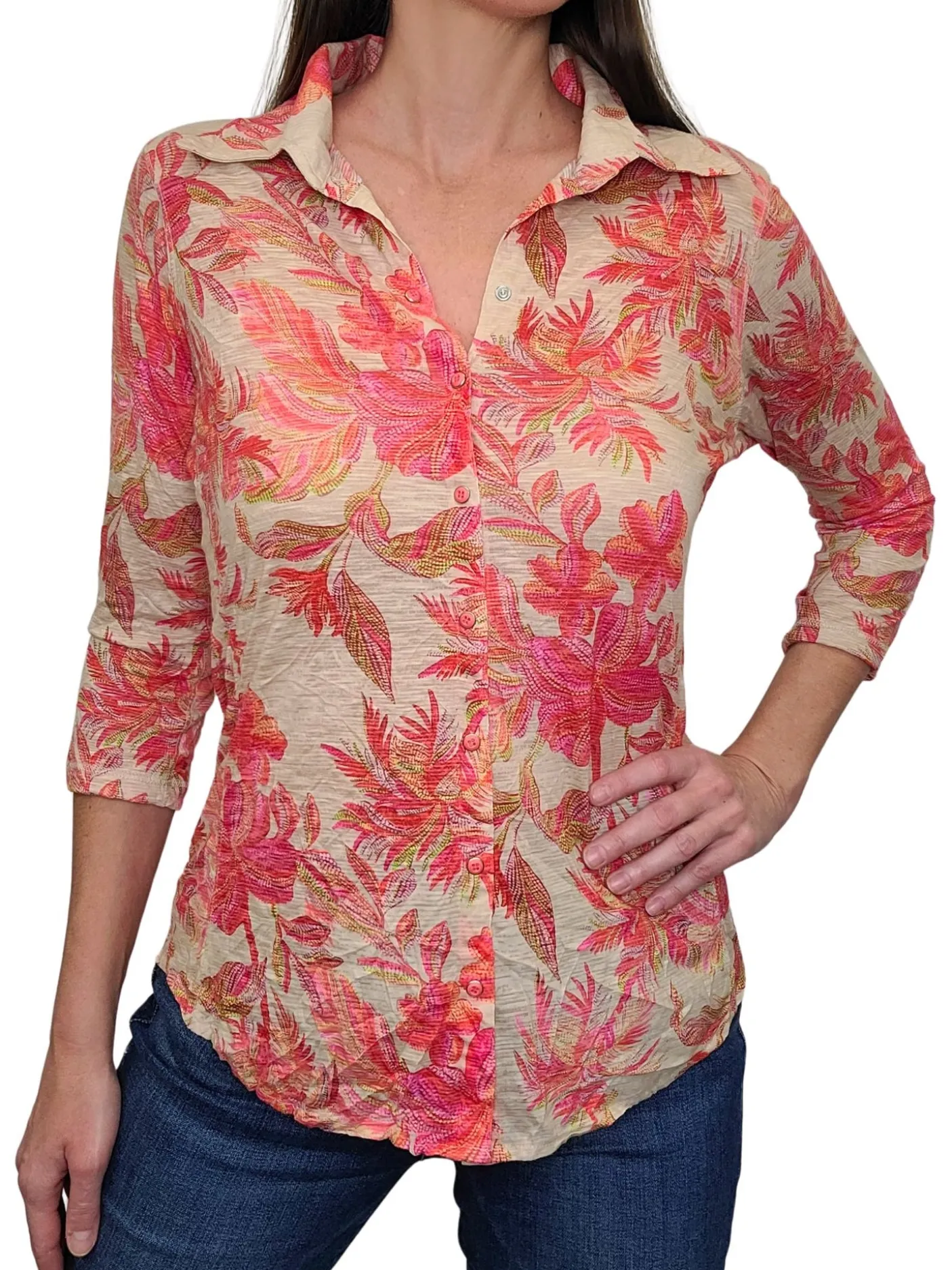 Crushed 3/4 Sleeve Flame Shirt