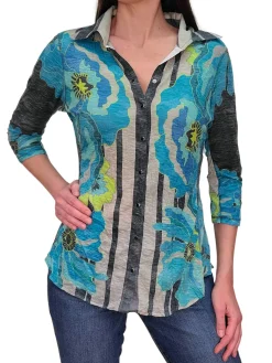 Crushed 3/4 Sleeve Flower Shirt