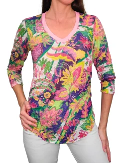 Crushed 3/4 Sleeve Garden V-Neck
