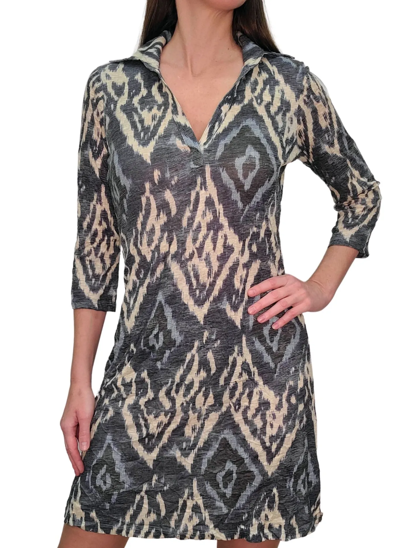 Crushed 3/4 Sleeve Grape Polo Dress