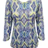 Crushed 3/4 Sleeve Ikat Crew Neck