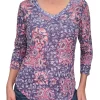 Crushed 3/4 Sleeve Lapis V-Neck with Rhinestones