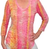 Crushed 3/4 Sleeve Lava V-Neck w/ Rhinestones