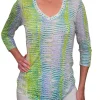 Crushed 3/4 Sleeve Lime V-Neck with Rhinestones