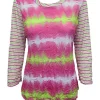 Crushed 3/4 Sleeve Magenta Crew Neck