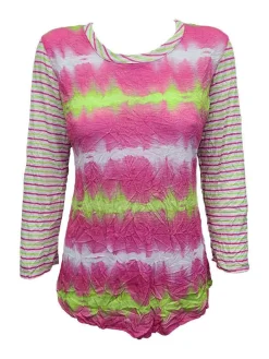 Crushed 3/4 Sleeve Magenta Crew Neck