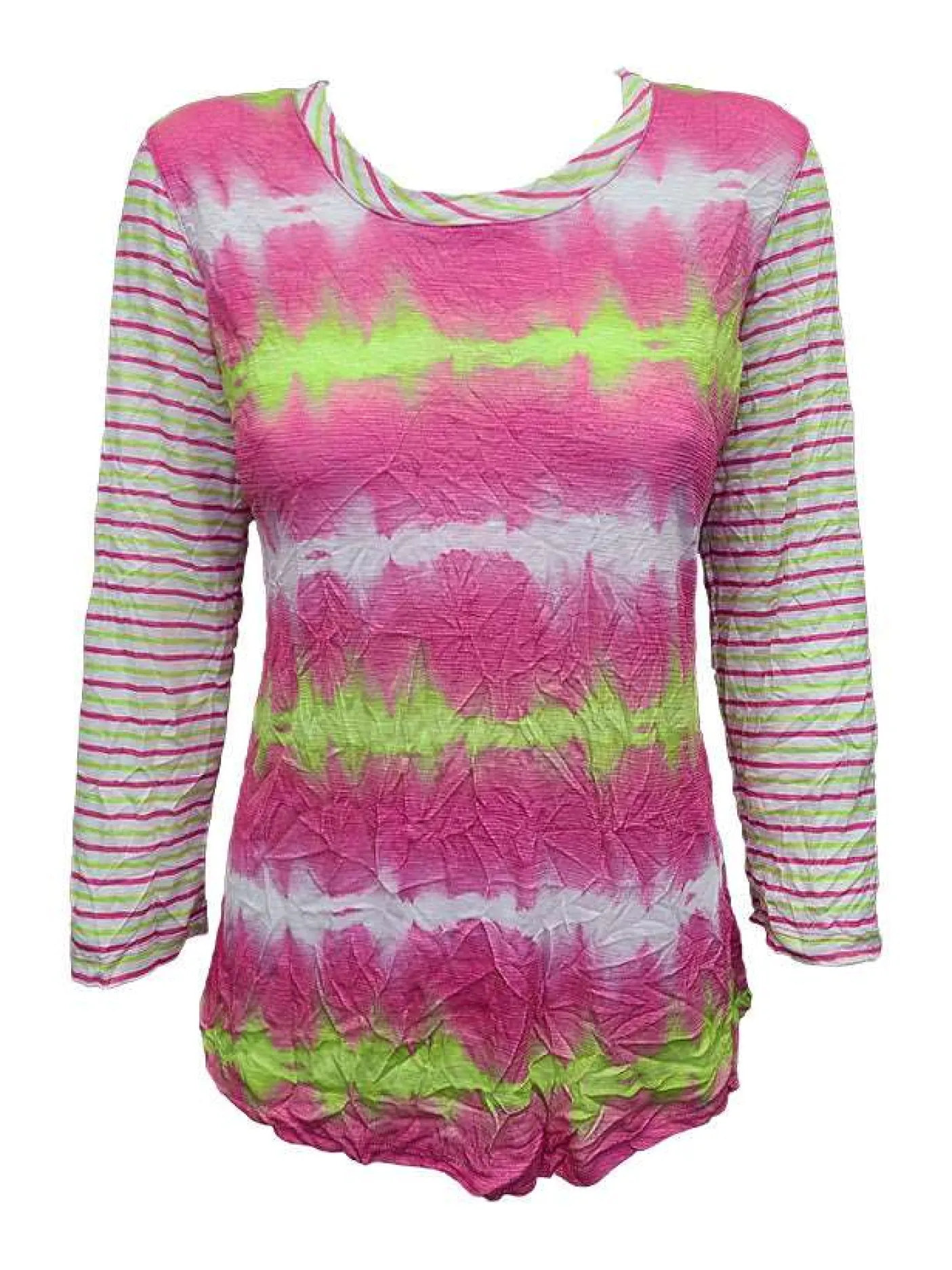Crushed 3/4 Sleeve Magenta Crew Neck