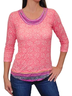 Crushed 3/4 Sleeve Melon Crew Neck