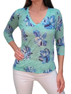 Crushed 3/4 Sleeve 'Mint' V-Neck