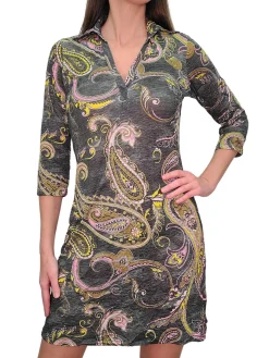 Crushed 3/4 Sleeve Onyx Polo Dress