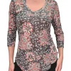 Crushed 3/4 Sleeve Onyx V-Neck with Rhinestones