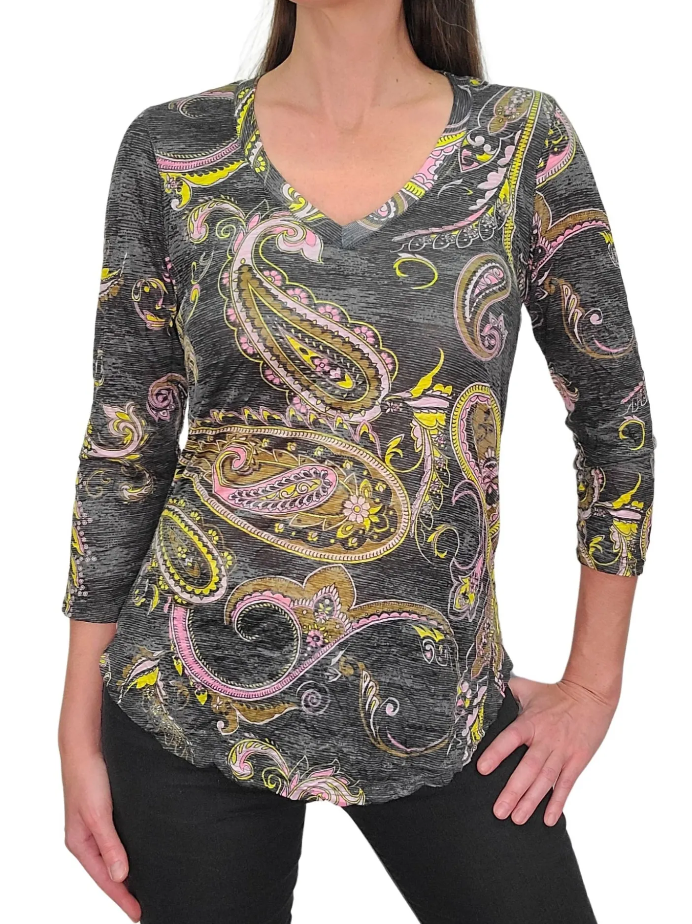 Crushed 3/4 Sleeve Onyx V-Neck
