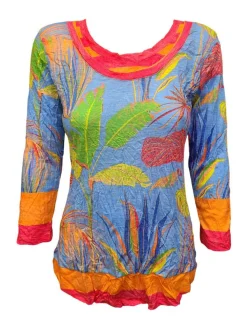 Crushed 3/4 Sleeve Palm Crew Neck