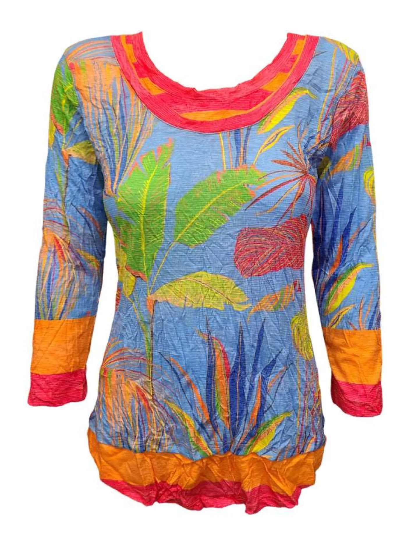 Crushed 3/4 Sleeve Palm Crew Neck
