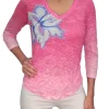 Crushed 3/4 Sleeve Peony V-Neck