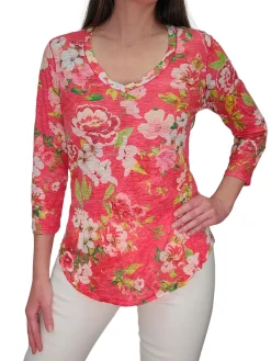 Crushed 3/4 Sleeve Rose V-Neck