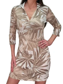 Crushed 3/4 Sleeve Sand Polo Dress