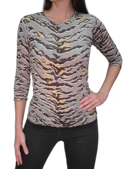 Crushed 3/4 Sleeve Smoke Crew Neck