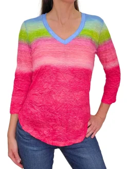 Crushed 3/4 Sleeve Sunset V-Neck