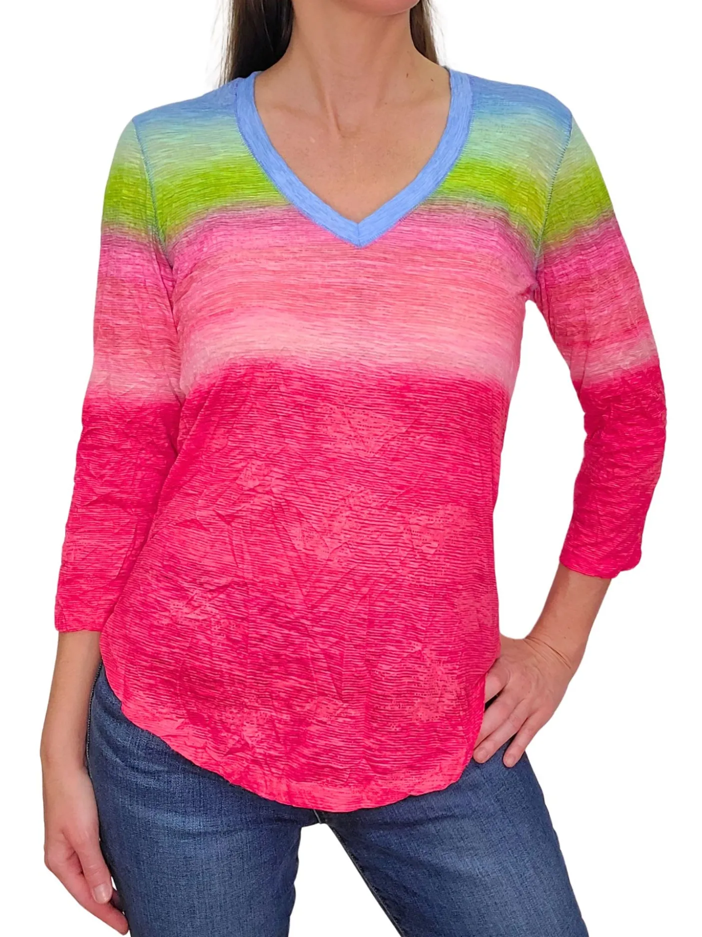 Crushed 3/4 Sleeve Sunset V-Neck