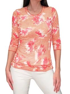 Crushed 3/4 Sleeve Tang Crew Neck