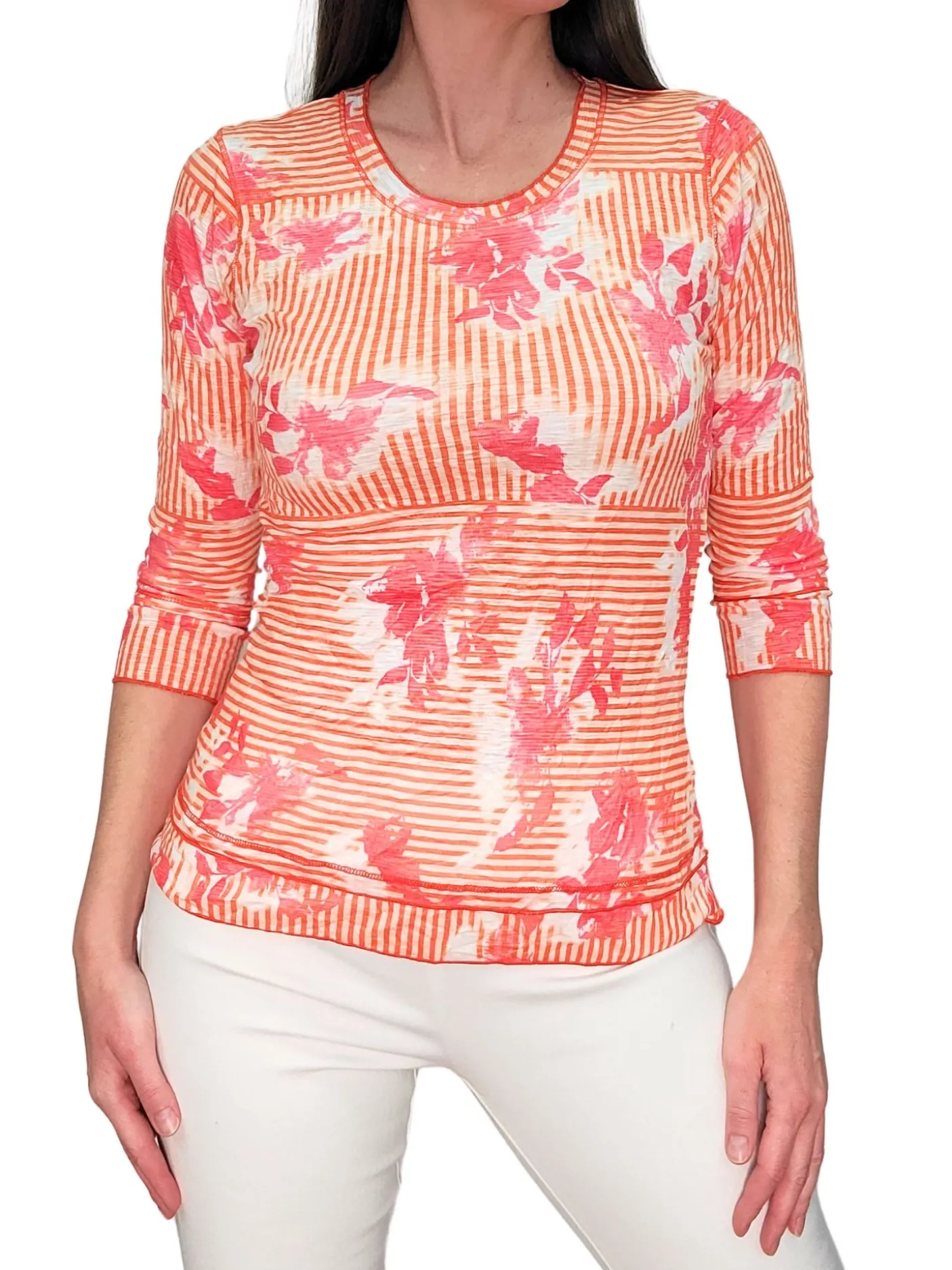 Crushed 3/4 Sleeve Tang Crew Neck
