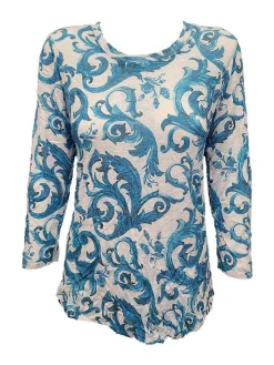 Crushed 3/4 Sleeve Teal Crew Neck