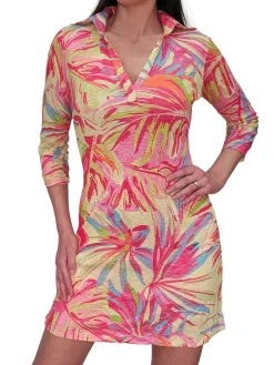 Crushed 3/4 Sleeve Tropix Polo Dress