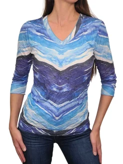 Crushed 3/4 Sleeve Water V-Neck