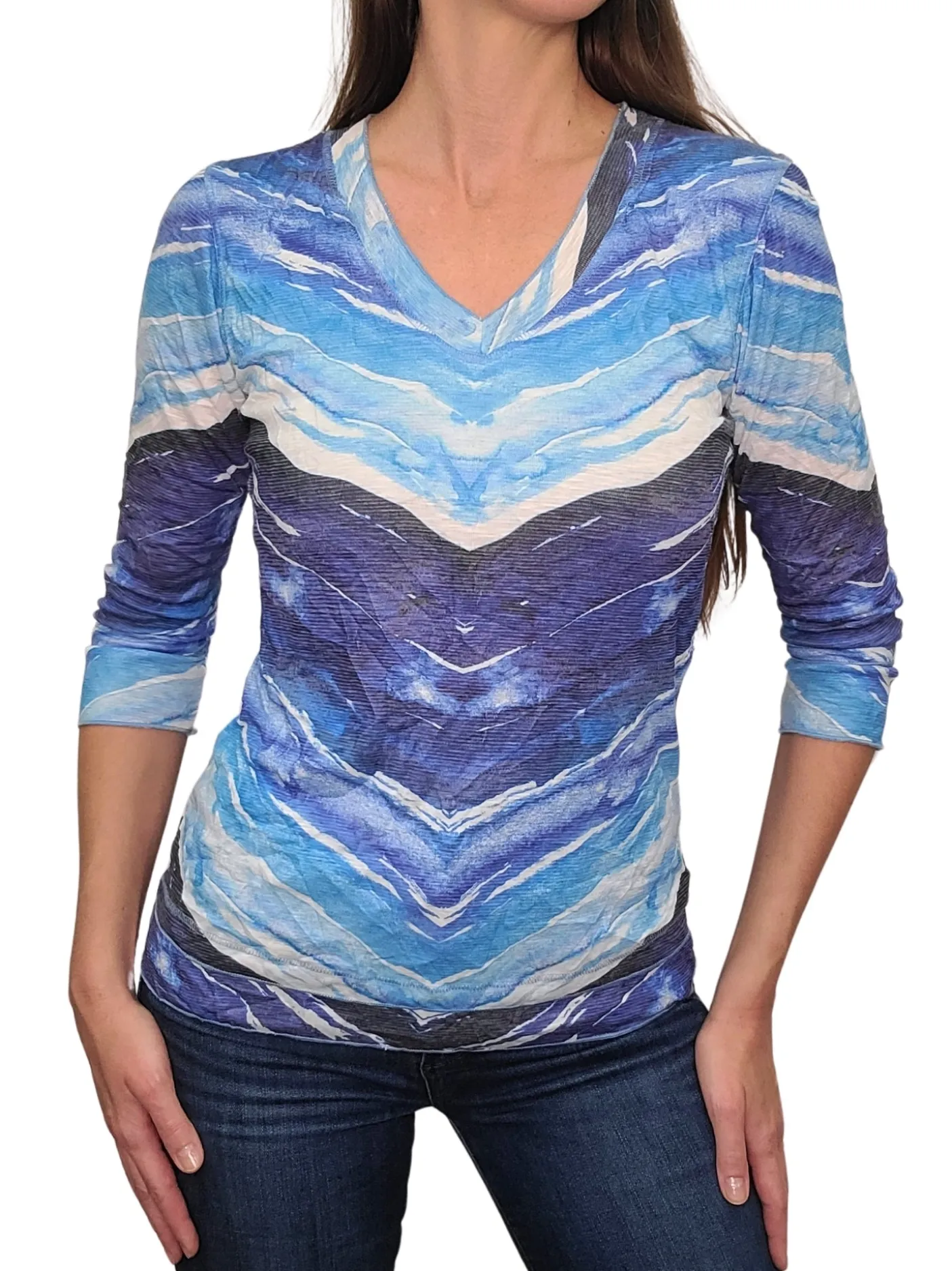 Crushed 3/4 Sleeve Water V-Neck