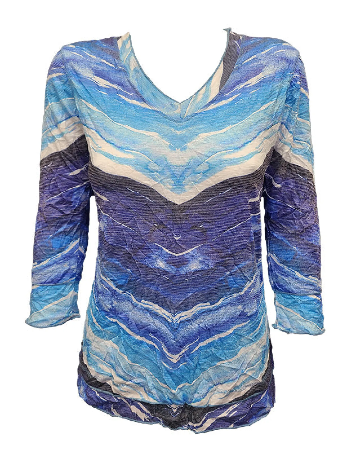 Crushed 3/4 Sleeve Water V-Neck