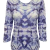 Crushed 3/4 Sleeve Wave Crew Neck with Rhinestones