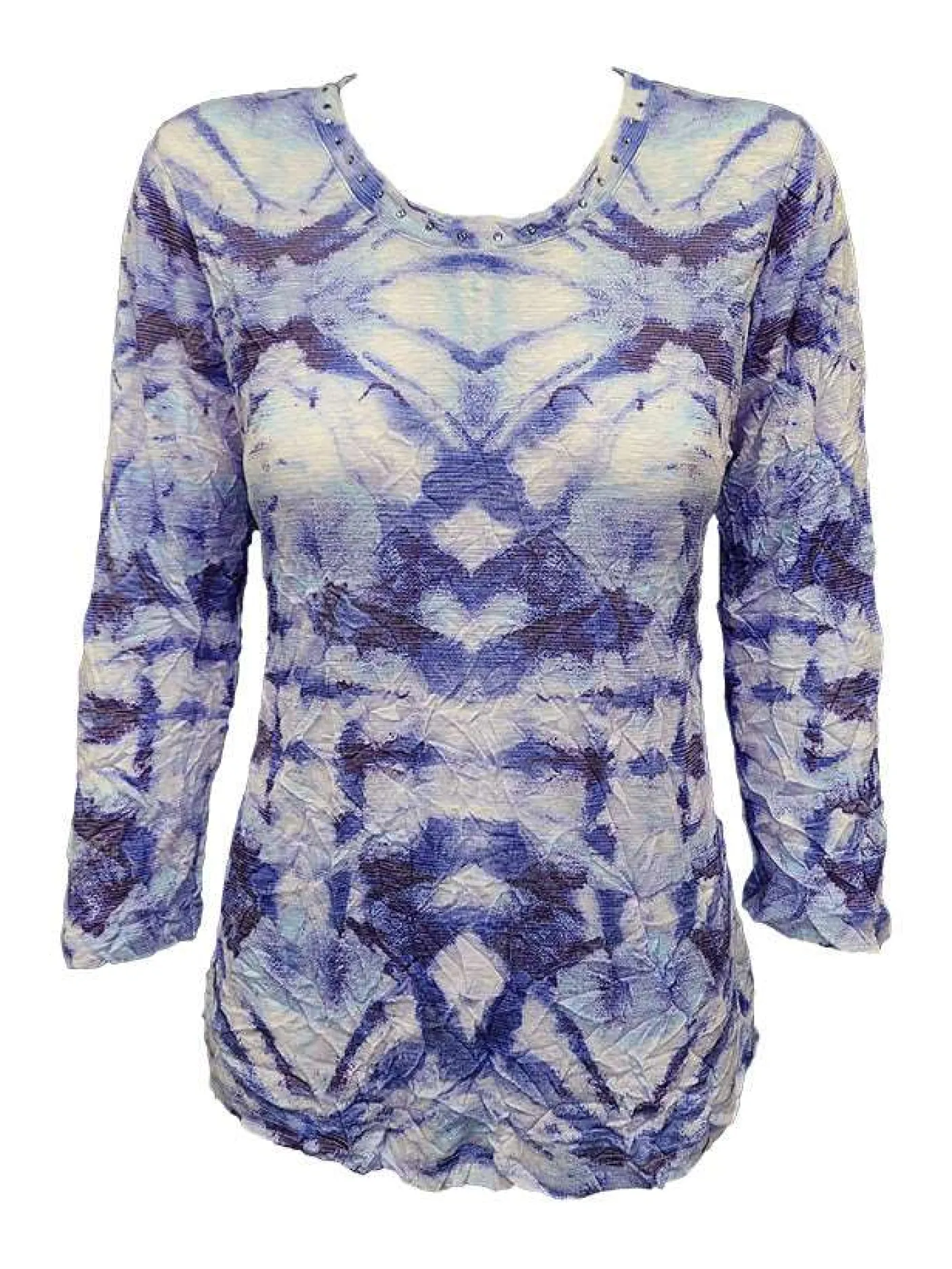 Crushed 3/4 Sleeve Wave Crew Neck with Rhinestones