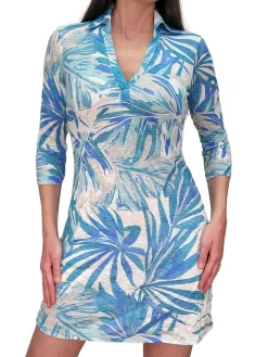 Crushed 3/4 Sleeve Wave Polo Dress