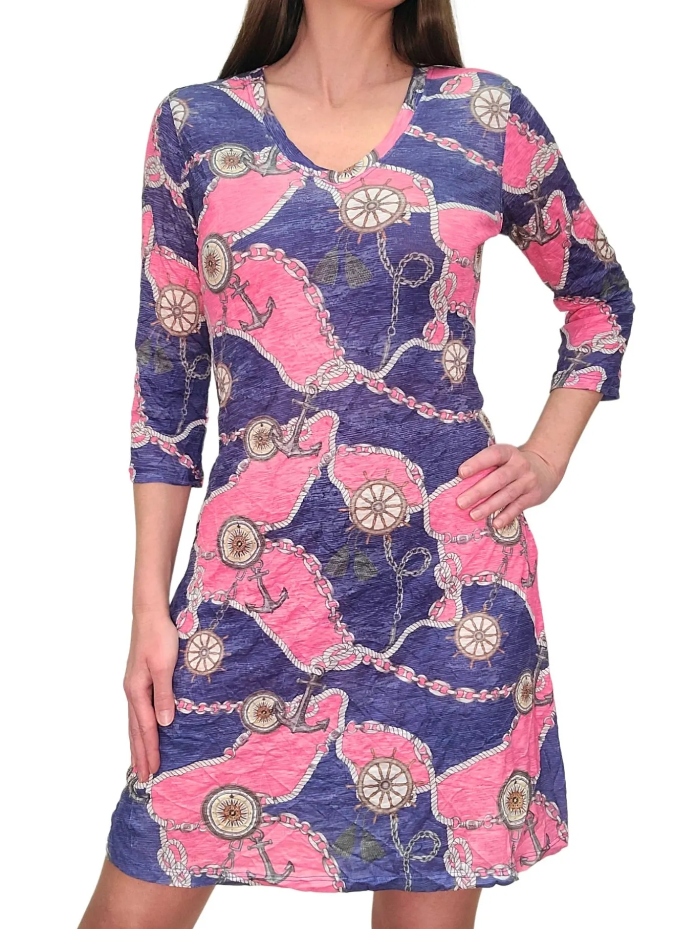 Crushed 'Chain' V-Neck Dress