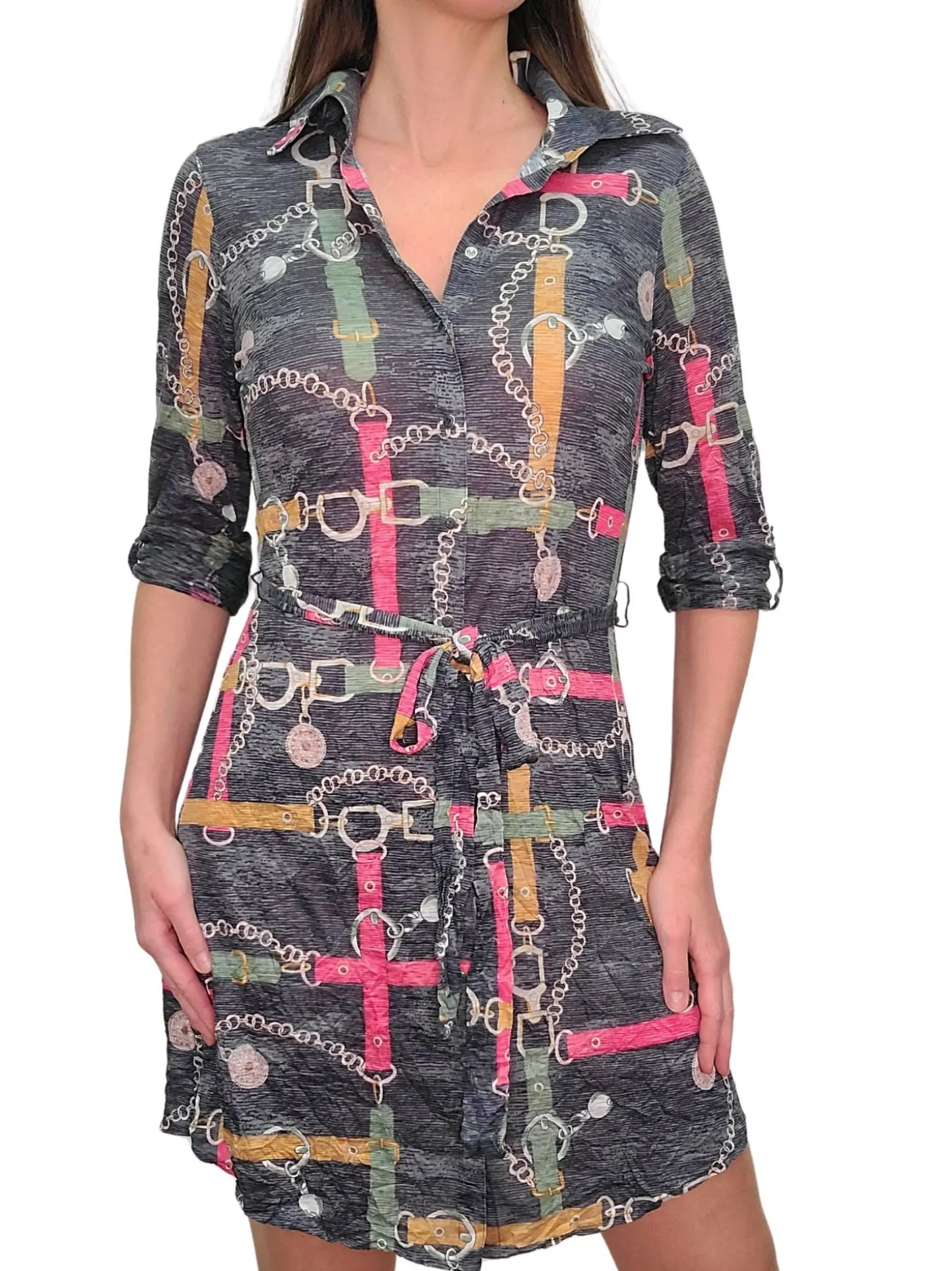 Crushed Front-Tie Belt Dress