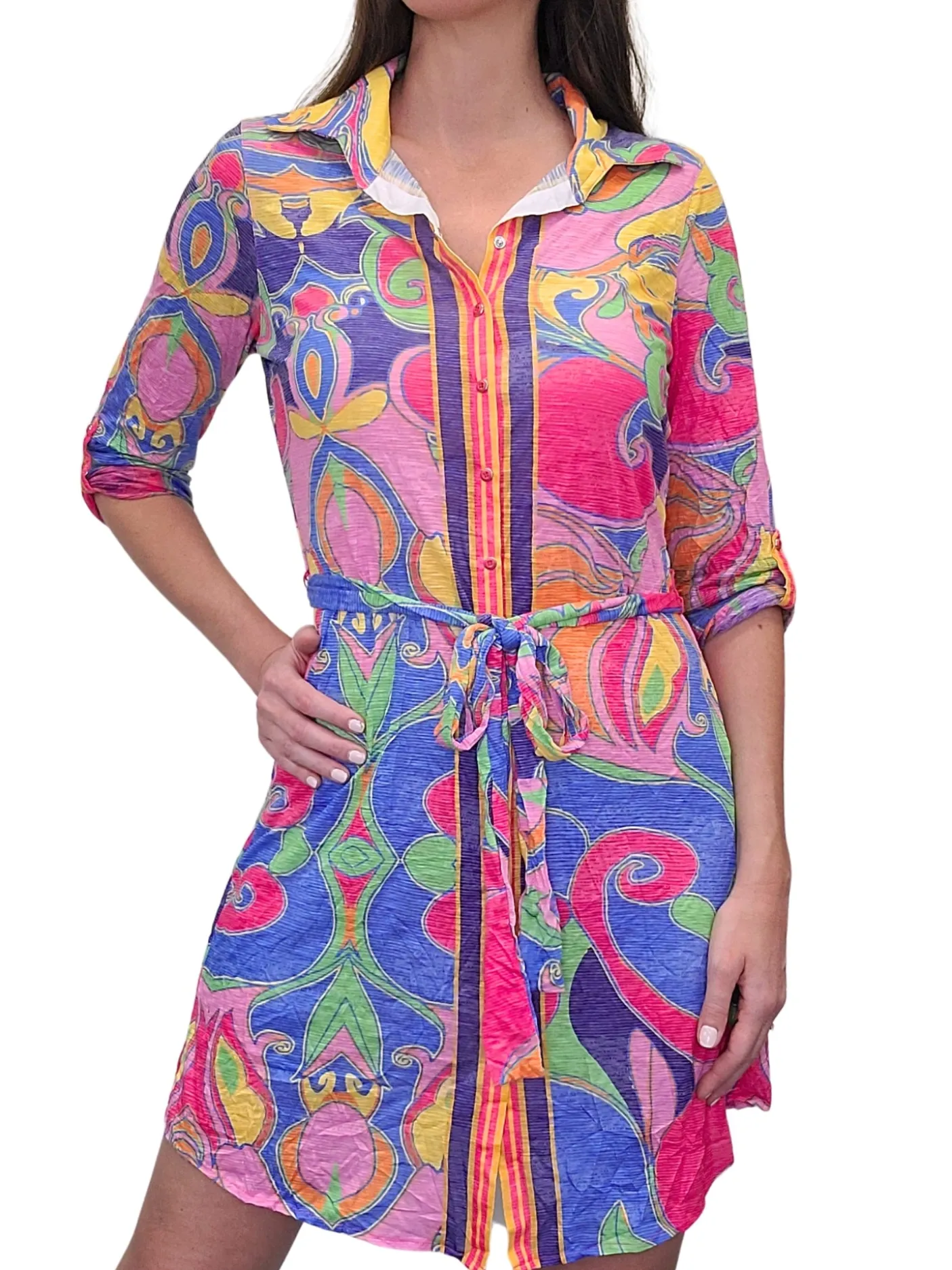 Crushed Front-Tie Bright Dress
