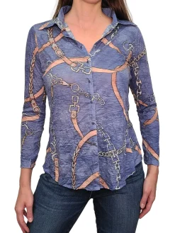 Crushed Long Sleeve Blueberry Shirt with Rhinestones