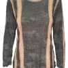 Crushed Long Sleeve 'Coffee' Crew Neck with Rhinestones