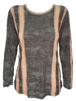 Crushed Long Sleeve 'Coffee' Crew Neck with Rhinestones