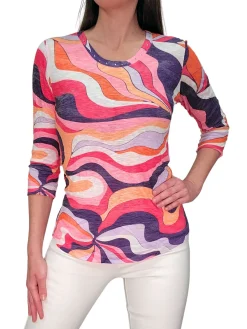Crushed Long Sleeve 'Maze' Crew Neck with Rhinestones