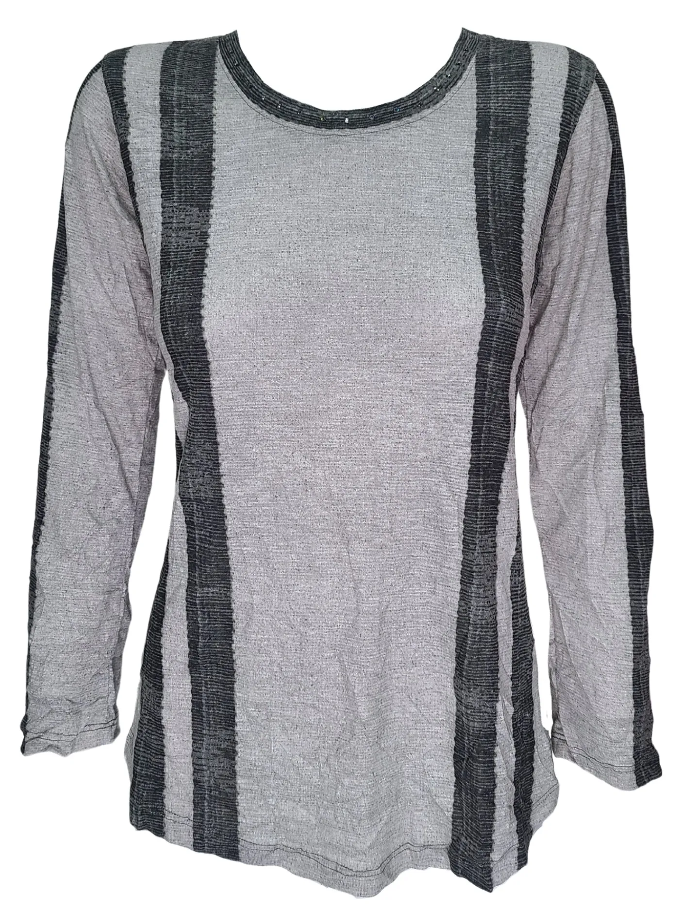 Crushed Long Sleeve 'Metal' Crew Neck with Rhinestones