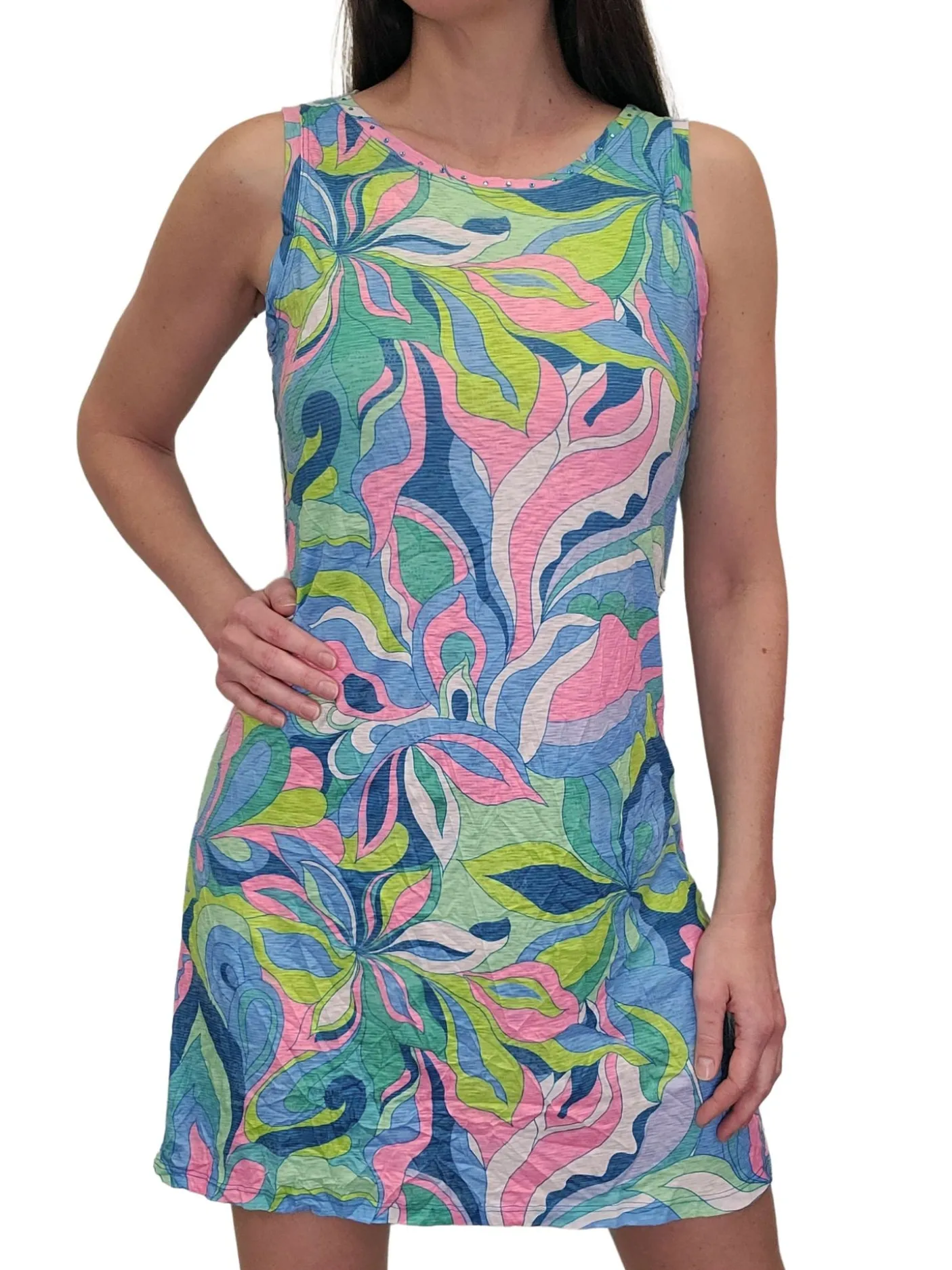 Crushed Pucci Sleeveless Dress w/ Rhinestones